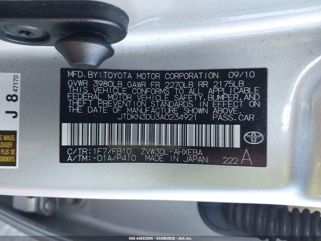JTDKN3DU3A0234921 2010 TOYOTA PRIUS photo no. 9