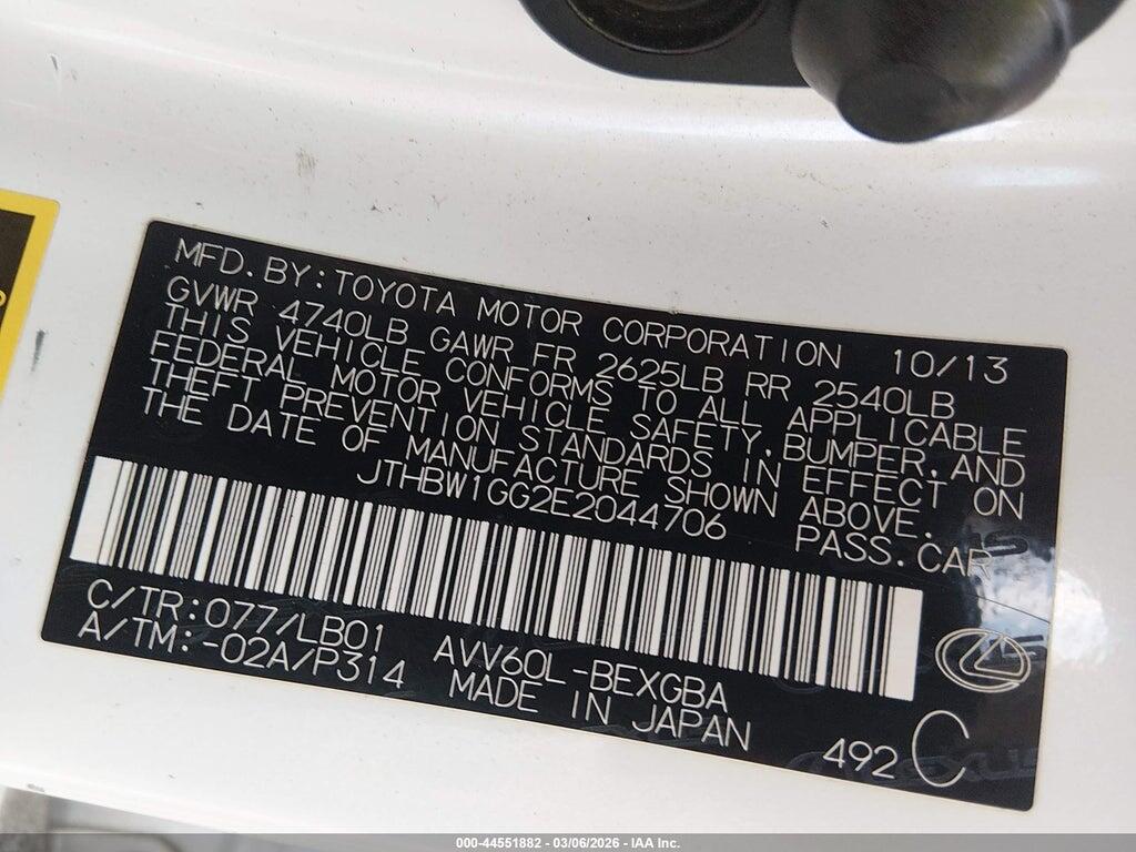 JTHBW1GG2E2044706 2014 LEXUS ES 300H photo no. 9