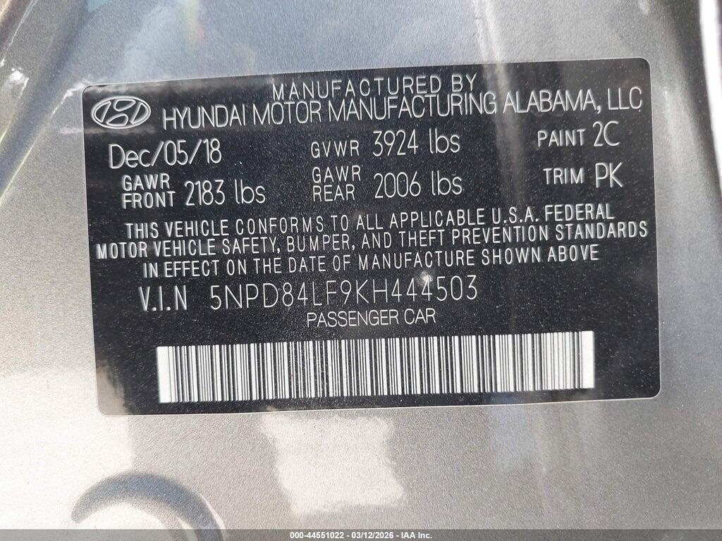5NPD84LF9KH444503 2019 HYUNDAI ELANTRA photo no. 9