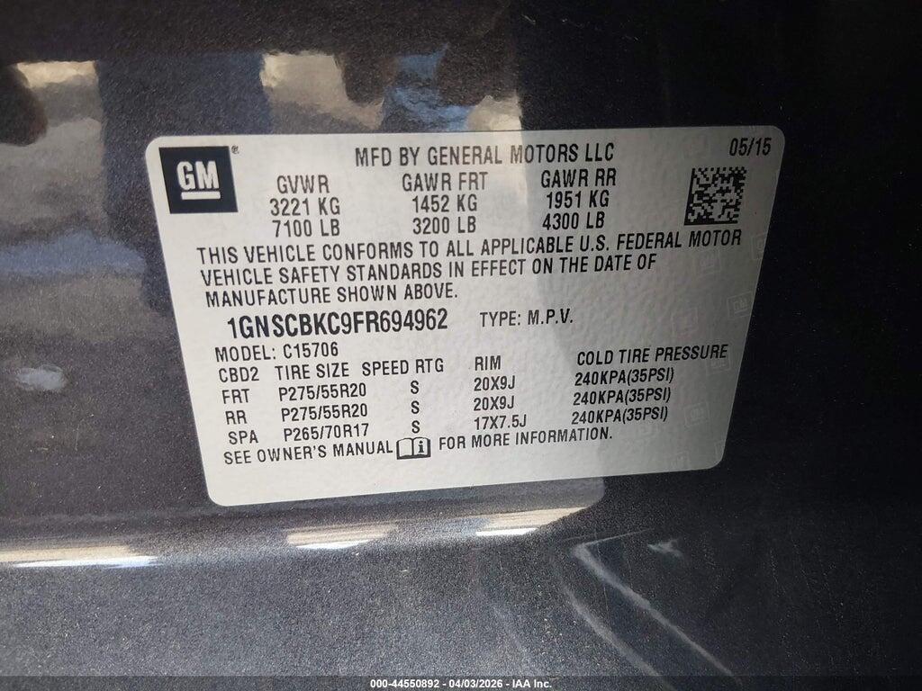 1GNSCBKC9FR694962 2015 CHEVROLET TAHOE photo no. 9