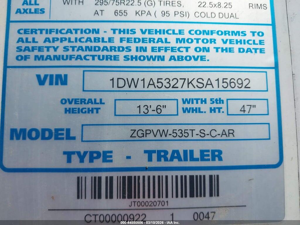 1DW1A5327KSA15692 2019 STOUGHTON TRAILERS INC DRY VAN photo no. 9