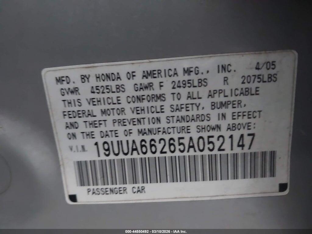 19UUA66265A052147 2005 ACURA TL photo no. 9