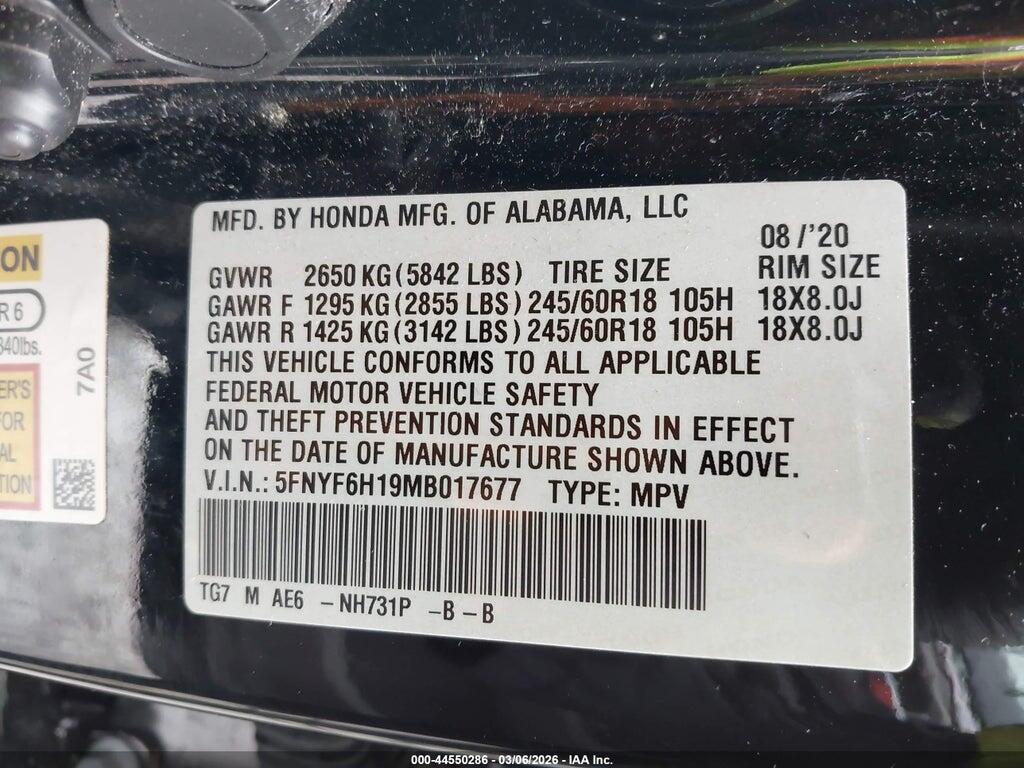 5FNYF6H19MB017677 2021 HONDA PILOT photo no. 9