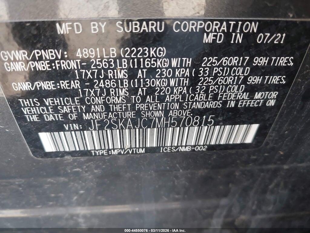 JF2SKAJC7MH570815 2021 SUBARU FORESTER photo no. 9