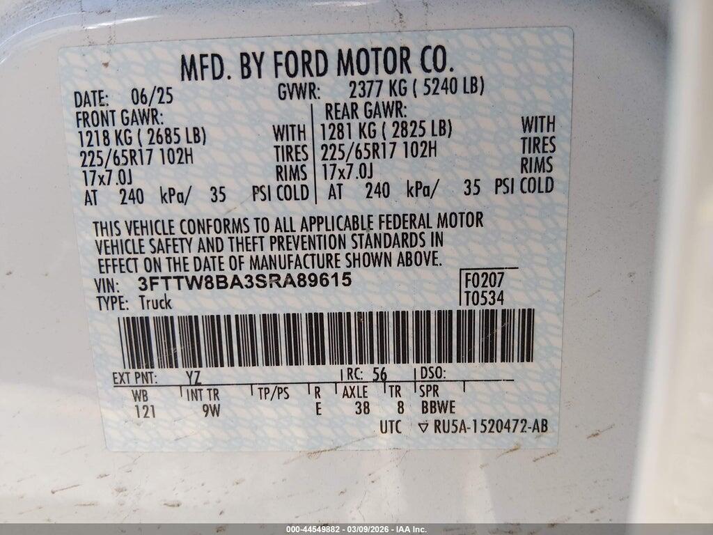 3FTTW8BA3SRA89615 2025 FORD MAVERICK photo no. 9