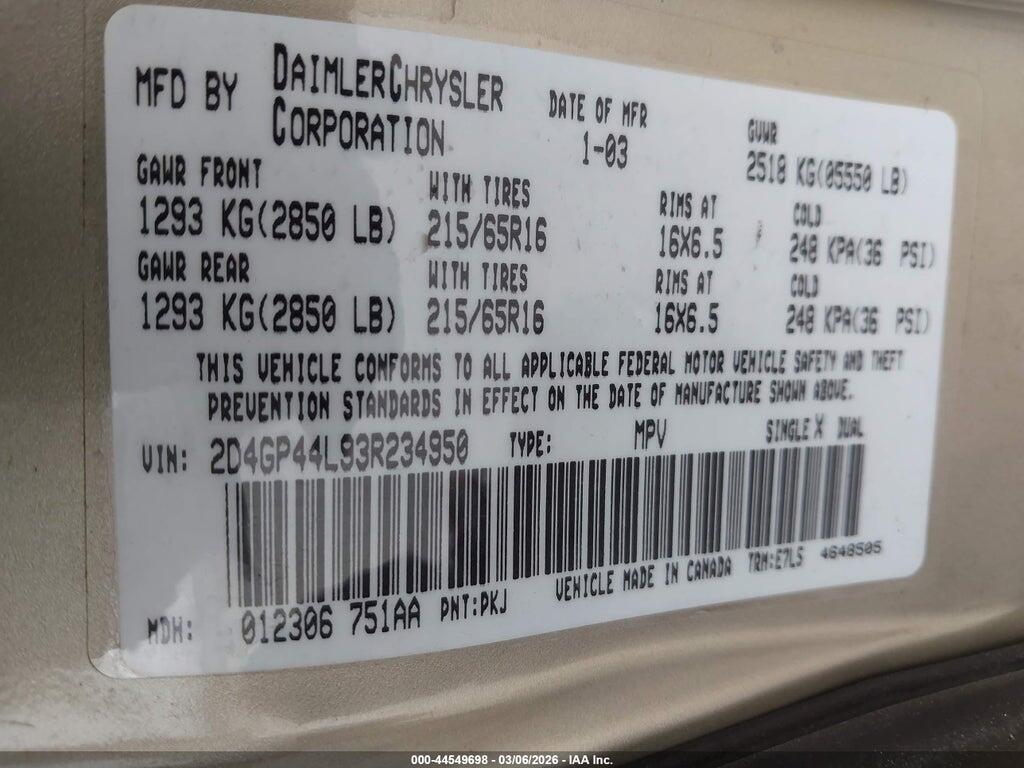 2D4GP44L93R234950 2003 DODGE GRAND CARAVAN photo no. 9