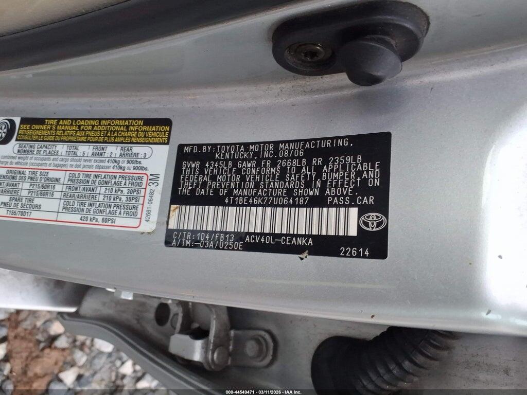 4T1BE46K77U064187 2007 TOYOTA CAMRY photo no. 9