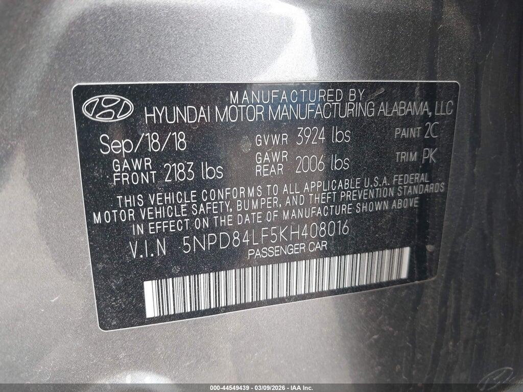5NPD84LF5KH408016 2019 HYUNDAI ELANTRA photo no. 9