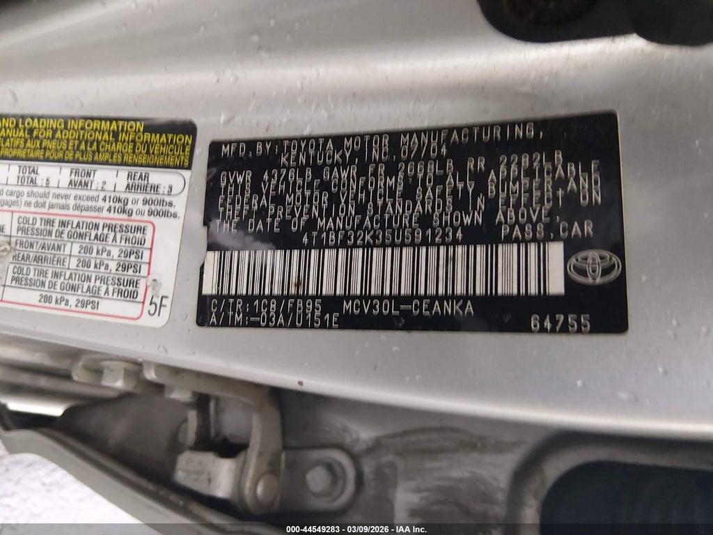 4T1BF32K35U591234 2005 TOYOTA CAMRY photo no. 9