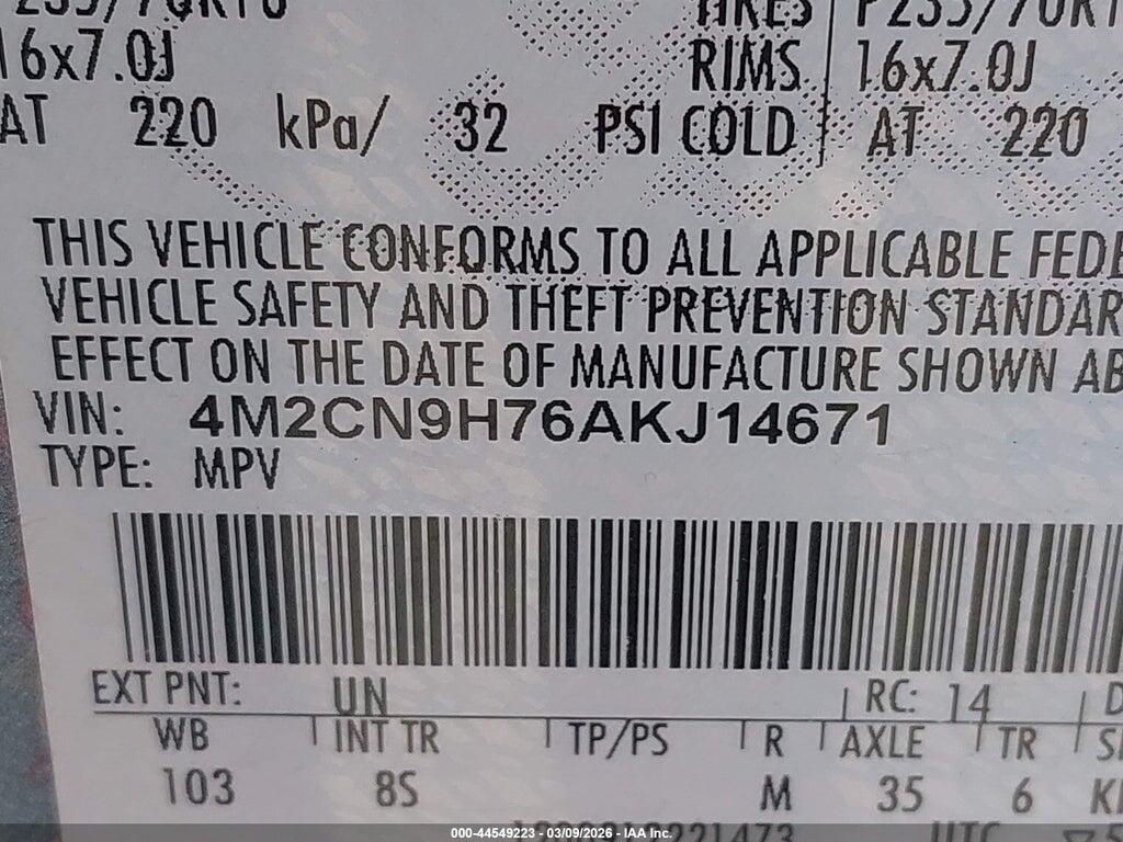 4M2CN9H76AKJ14671 2010 MERCURY MARINER photo no. 9