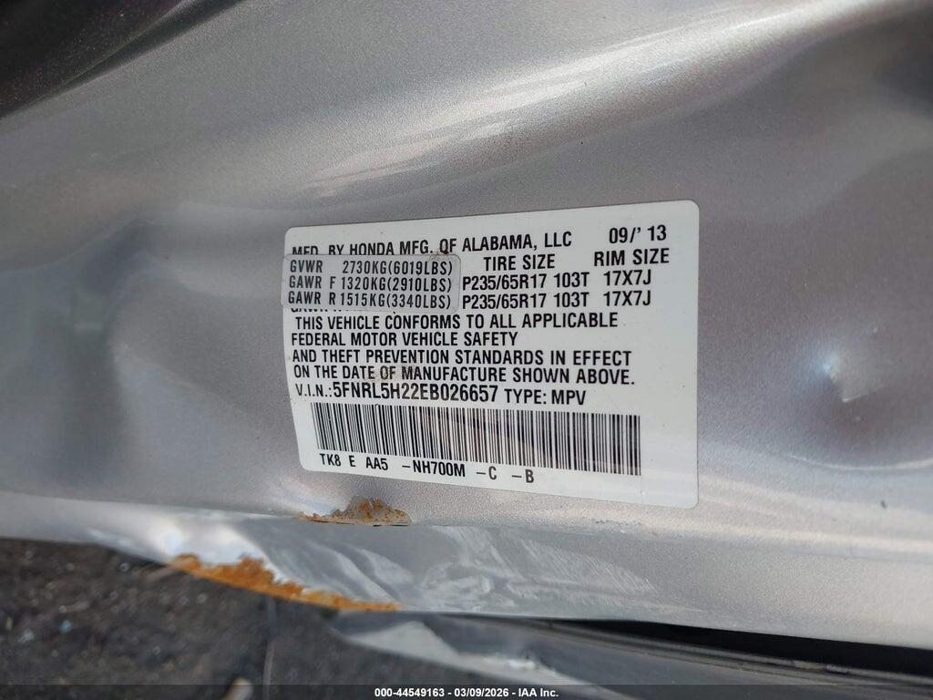 5FNRL5H22EB026657 2014 HONDA ODYSSEY photo no. 9