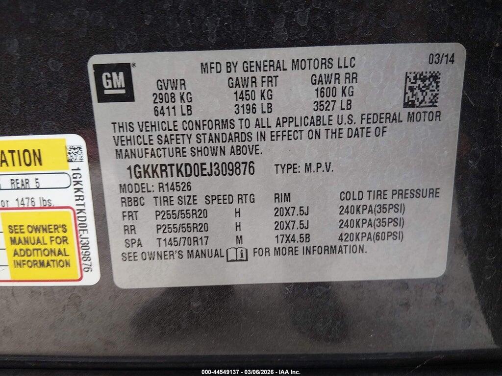 1GKKRTKD0EJ309876 2014 GMC ACADIA photo no. 9