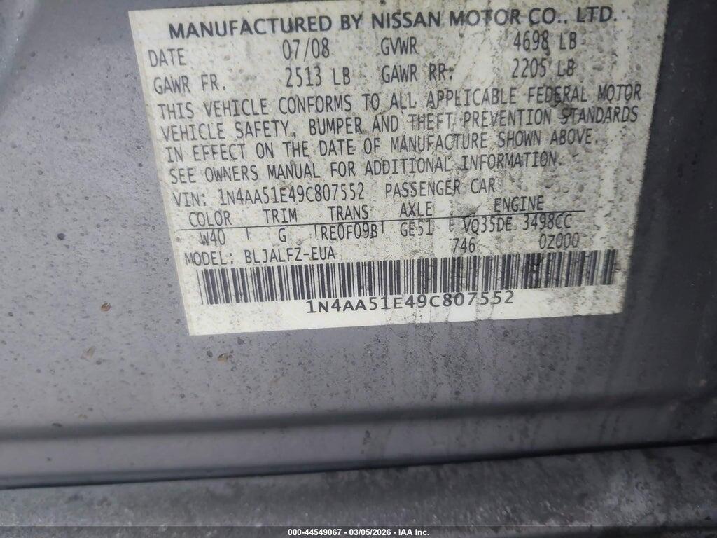 1N4AA51E49C807552 2009 NISSAN MAXIMA photo no. 9