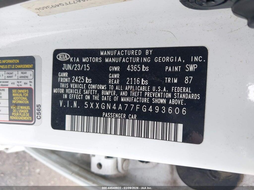 5XXGN4A77FG493606 2015 KIA OPTIMA photo no. 9