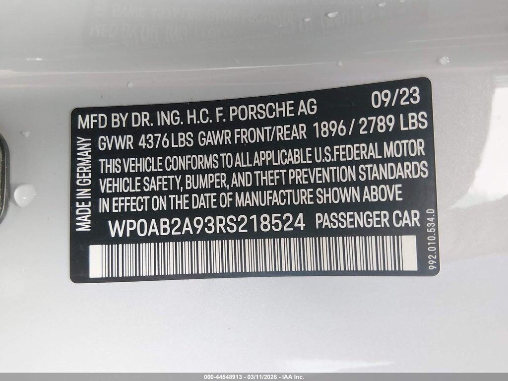 WP0AB2A93RS218524 2024 PORSCHE 911 photo no. 9