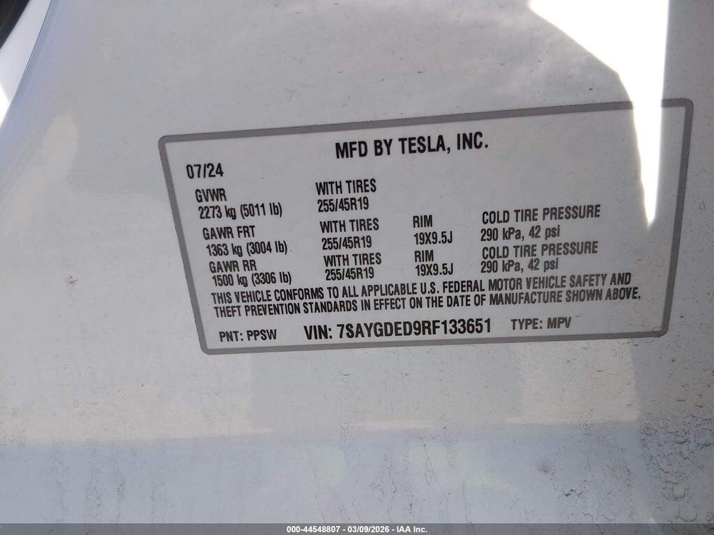 7SAYGDED9RF133651 2024 TESLA MODEL Y photo no. 9