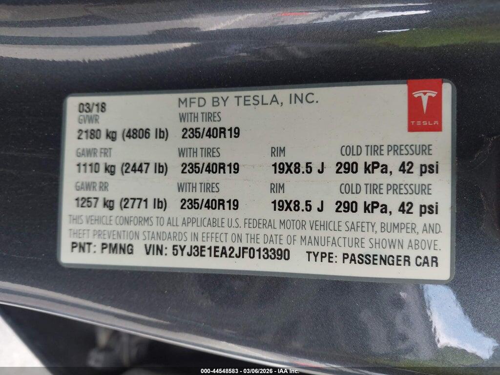 5YJ3E1EA2JF013390 2018 TESLA MODEL 3 photo no. 9