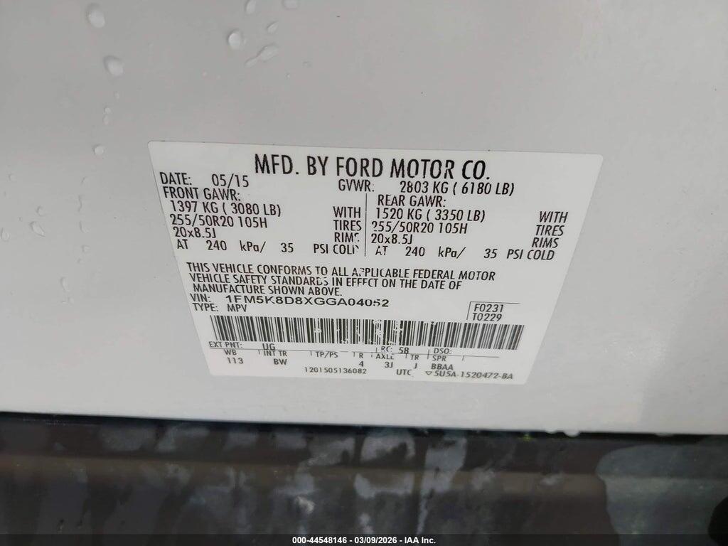 1FM5K8D8XGGA04052 2016 FORD EXPLORER photo no. 9