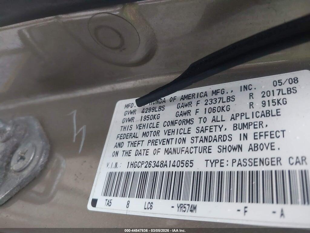 1HGCP26348A140565 2008 HONDA ACCORD photo no. 9