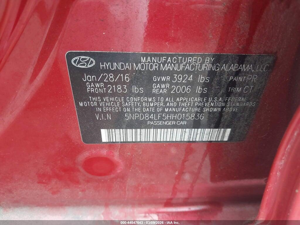 5NPD84LF5HH015836 2017 HYUNDAI ELANTRA photo no. 9
