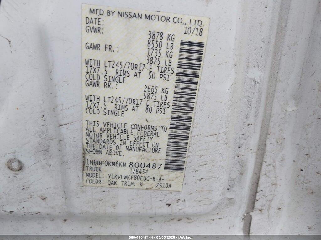 1N6BF0KM6KN800487 2019 NISSAN NV CARGO NV1500 photo no. 9
