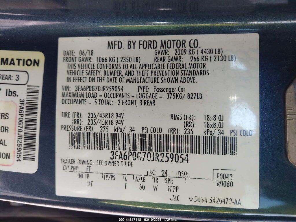 3FA6P0G70JR259054 2018 FORD FUSION photo no. 9