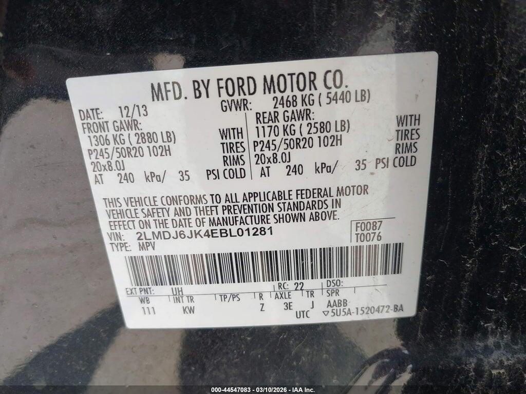 2LMDJ6JK4EBL01281 2014 LINCOLN MKX photo no. 9