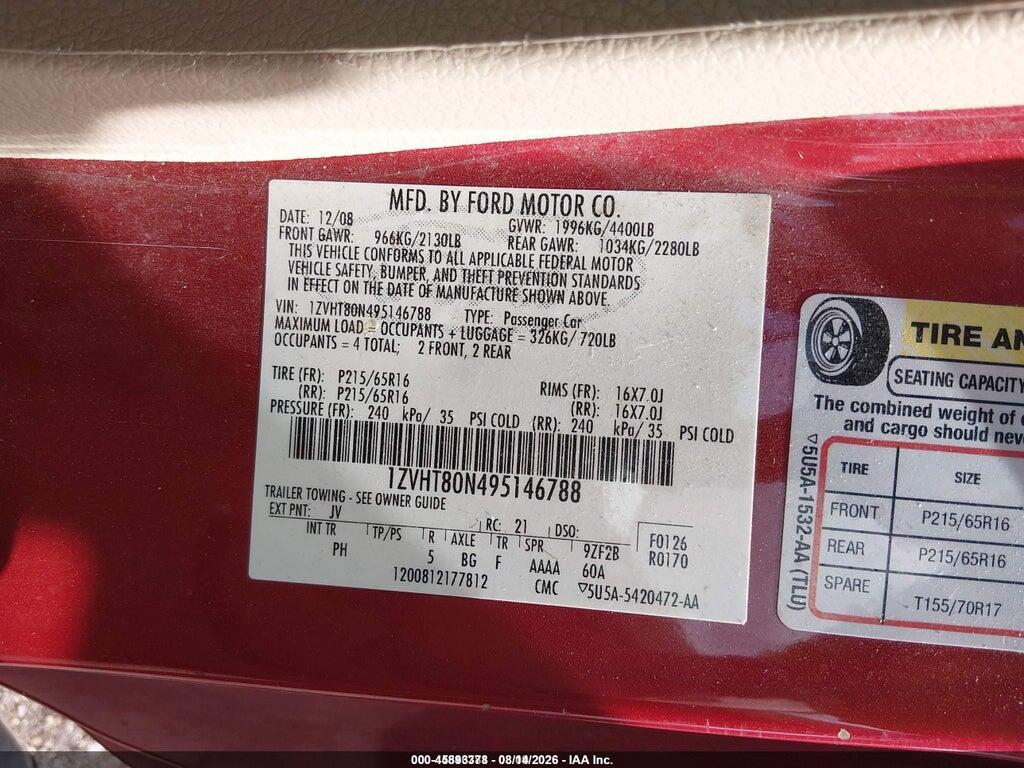 1ZVHT80N495146788 2009 FORD MUSTANG photo no. 9