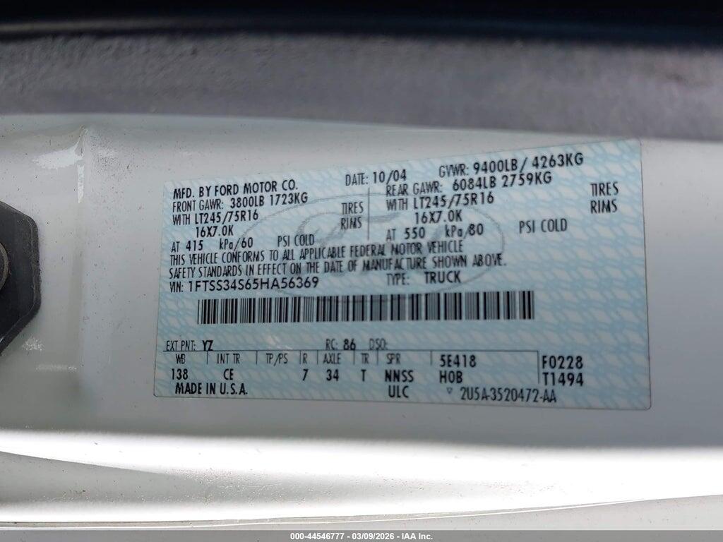 1FTSS34S65HA56369 2005 FORD E-350 SUPER DUTY photo no. 9