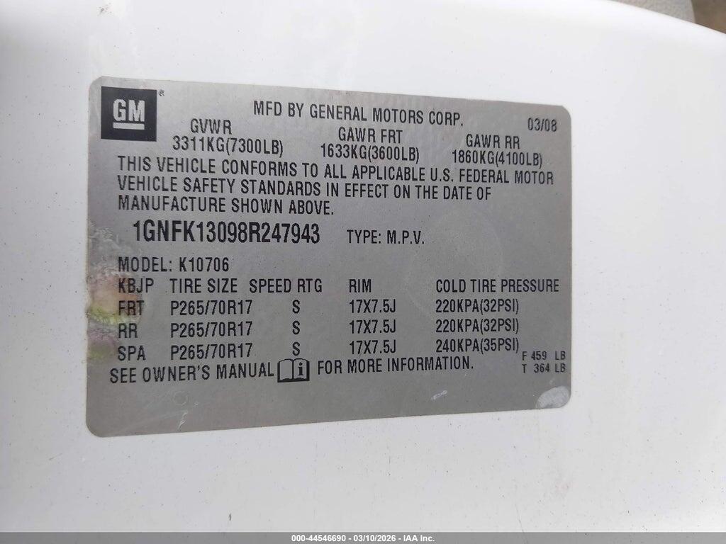 1GNFK13098R247943 2008 CHEVROLET TAHOE photo no. 9