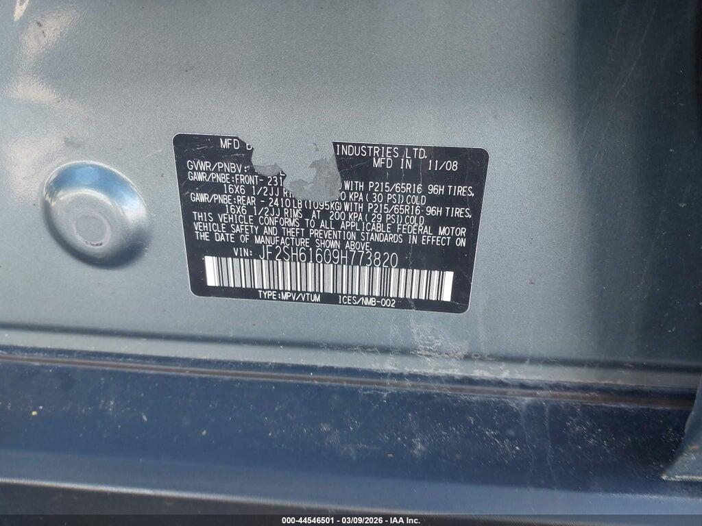JF2SH61609H773820 2009 SUBARU FORESTER photo no. 9