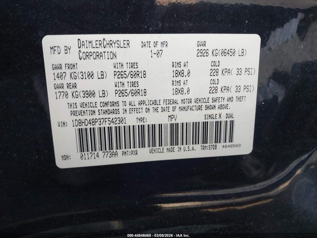 1D8HD48P37F542301 2007 DODGE DURANGO photo no. 9
