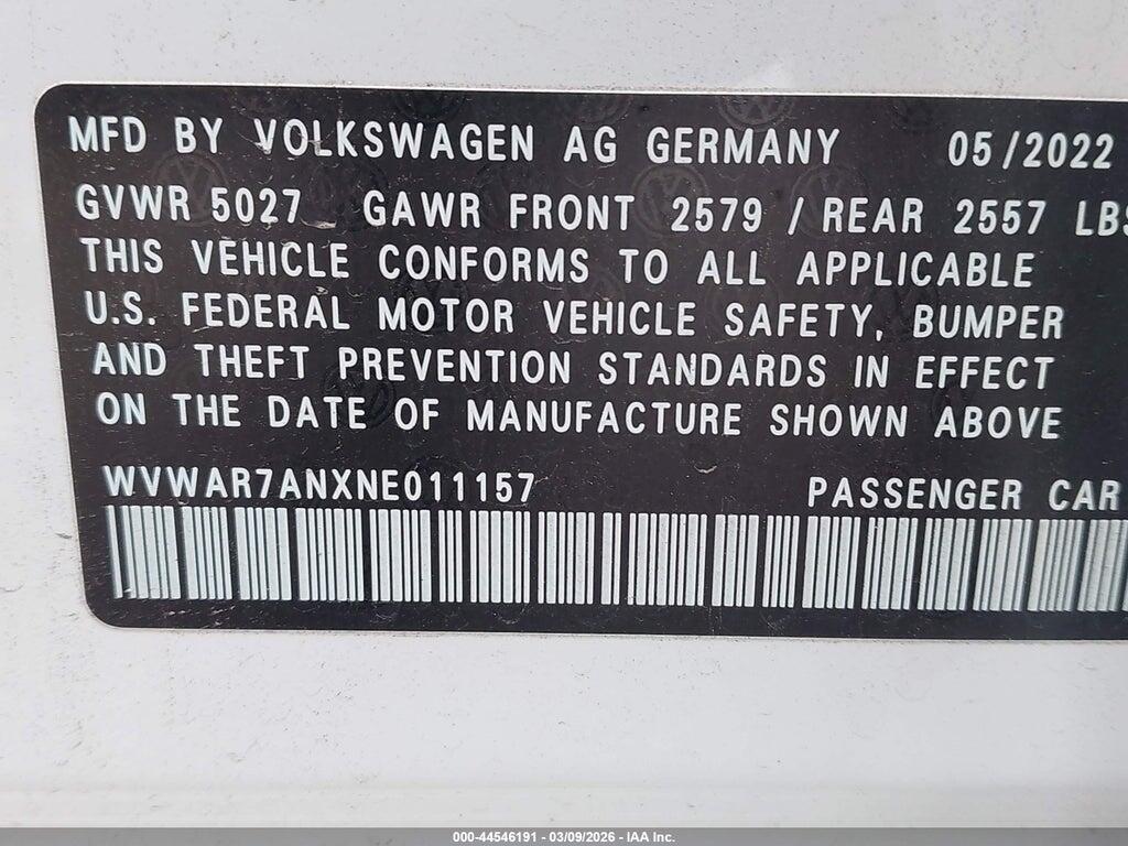 WVWAR7ANXNE011157 2022 VOLKSWAGEN ARTEON photo no. 9
