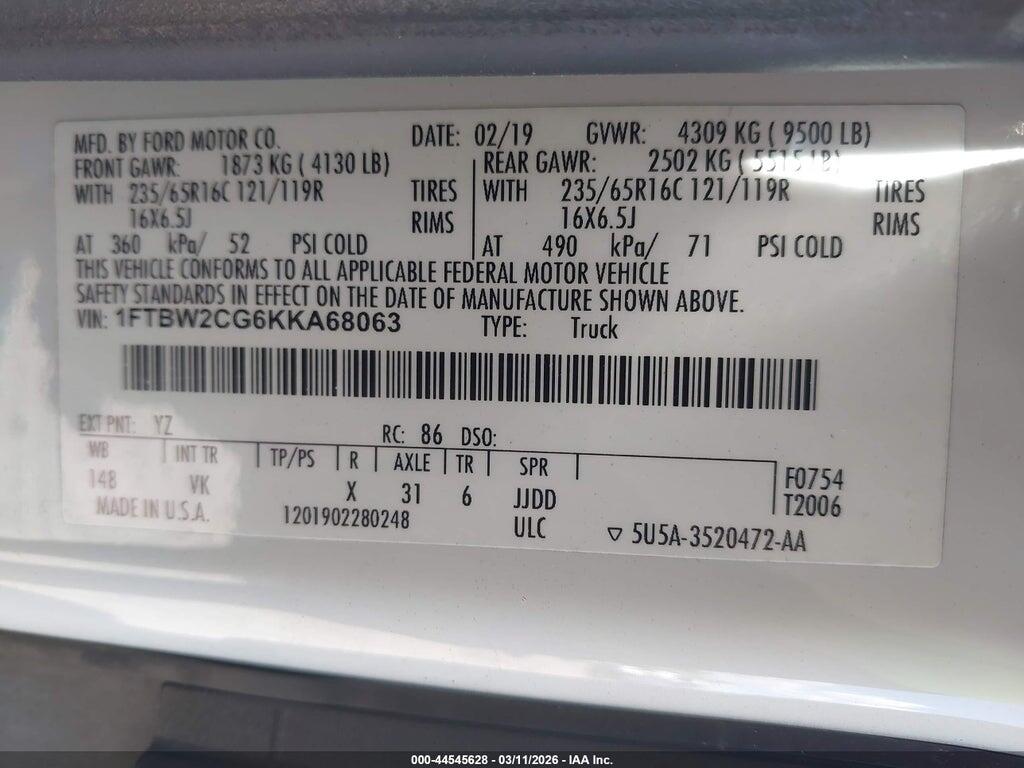 1FTBW2CG6KKA68063 2019 FORD TRANSIT-350 photo no. 9