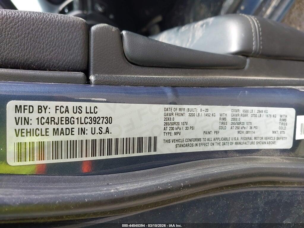 1C4RJEBG1LC392730 2020 JEEP GRAND CHEROKEE photo no. 9