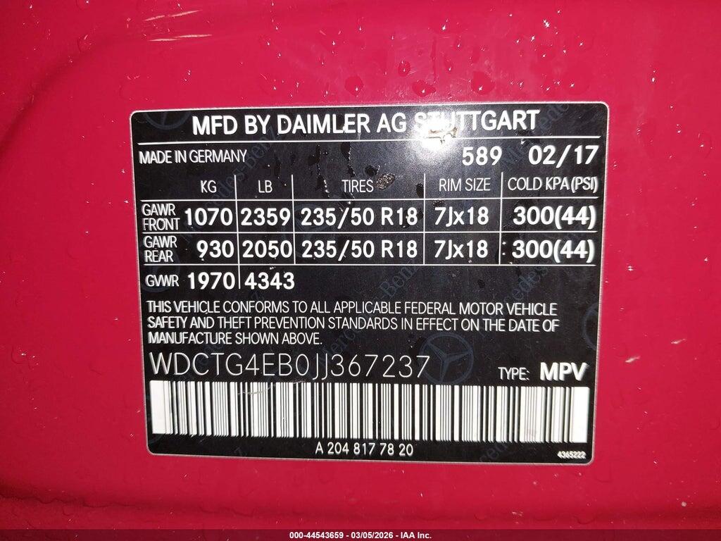 WDCTG4EB0JJ367237 2018 MERCEDES-BENZ GLA 250 photo no. 9