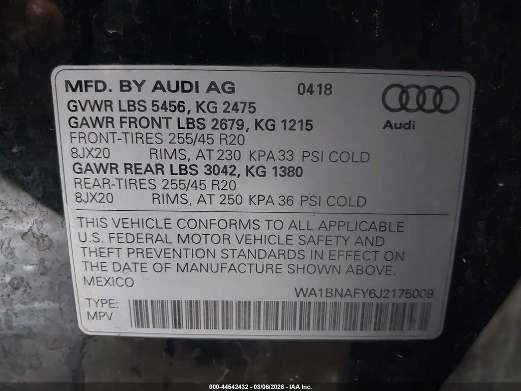 WA1BNAFY6J2175009 2018 AUDI Q5 photo no. 9