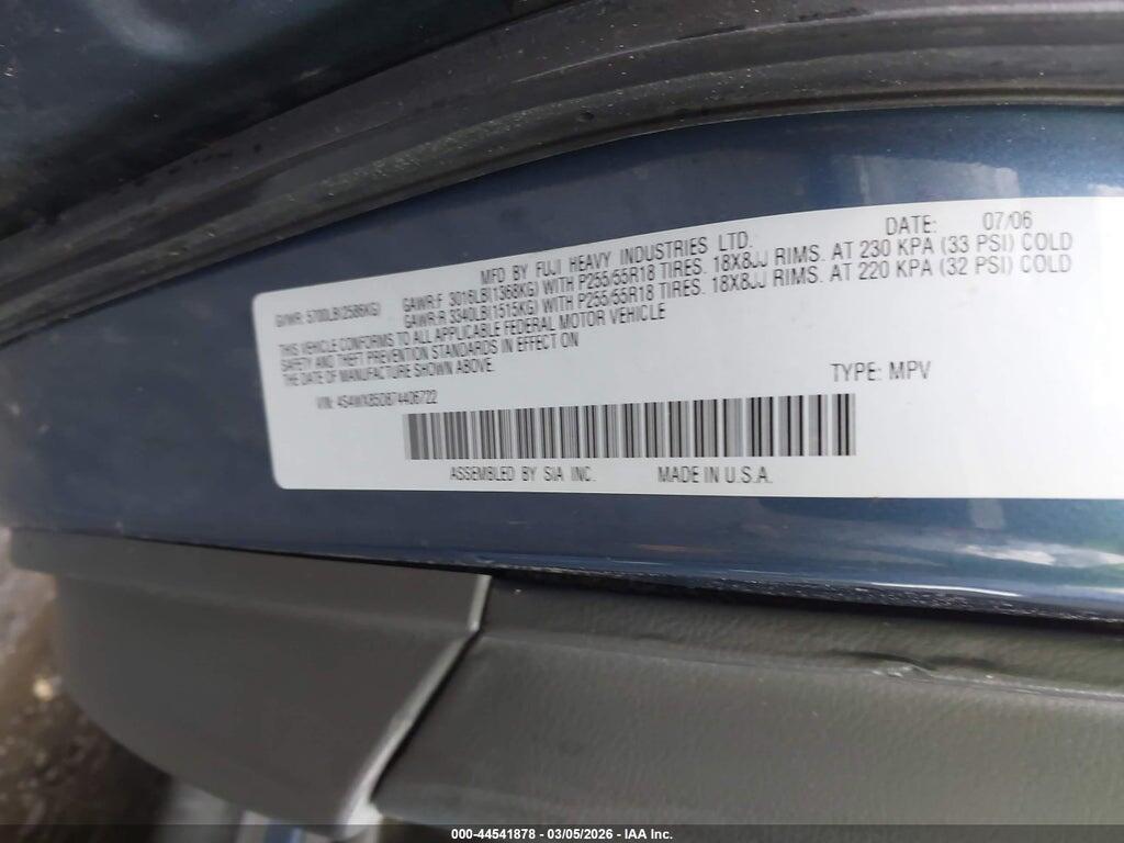 4S4WX85D874406722 2007 SUBARU B9 TRIBECA photo no. 9
