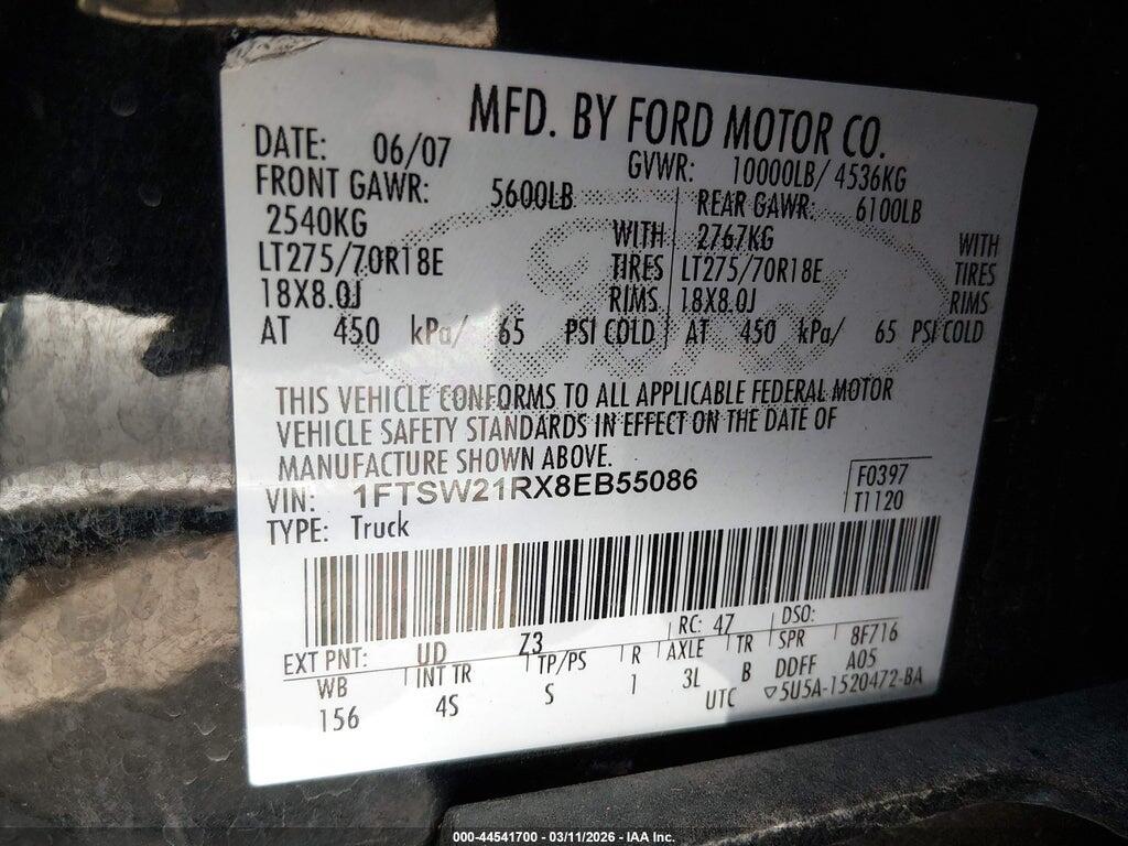 1FTSW21RX8EB55086 2008 FORD F-250 photo no. 9