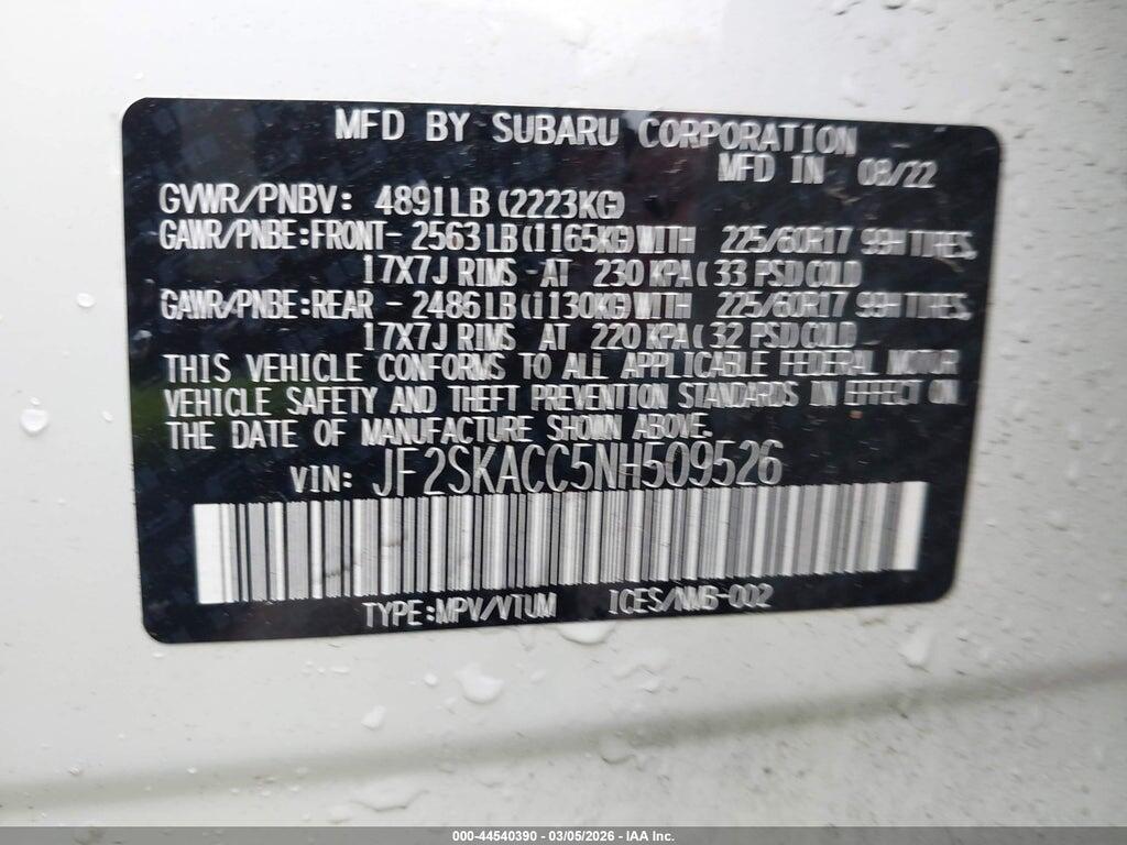 JF2SKACC5NH509526 2022 SUBARU FORESTER photo no. 9