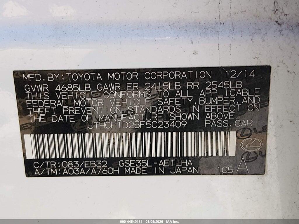 JTHCF1D25F5023409 2015 LEXUS IS 250 photo no. 9
