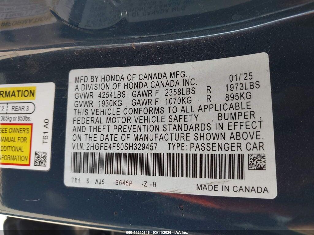 2HGFE4F80SH329457 2025 HONDA CIVIC HYBRID photo no. 9