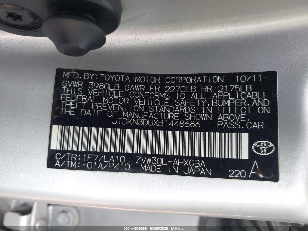 JTDKN3DUXB1448686 2011 TOYOTA PRIUS photo no. 9