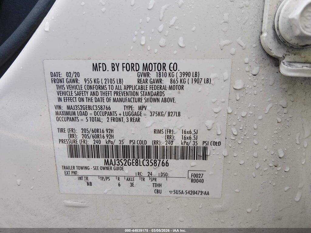 MAJ3S2GE8LC358766 2020 FORD ECOSPORT photo no. 9