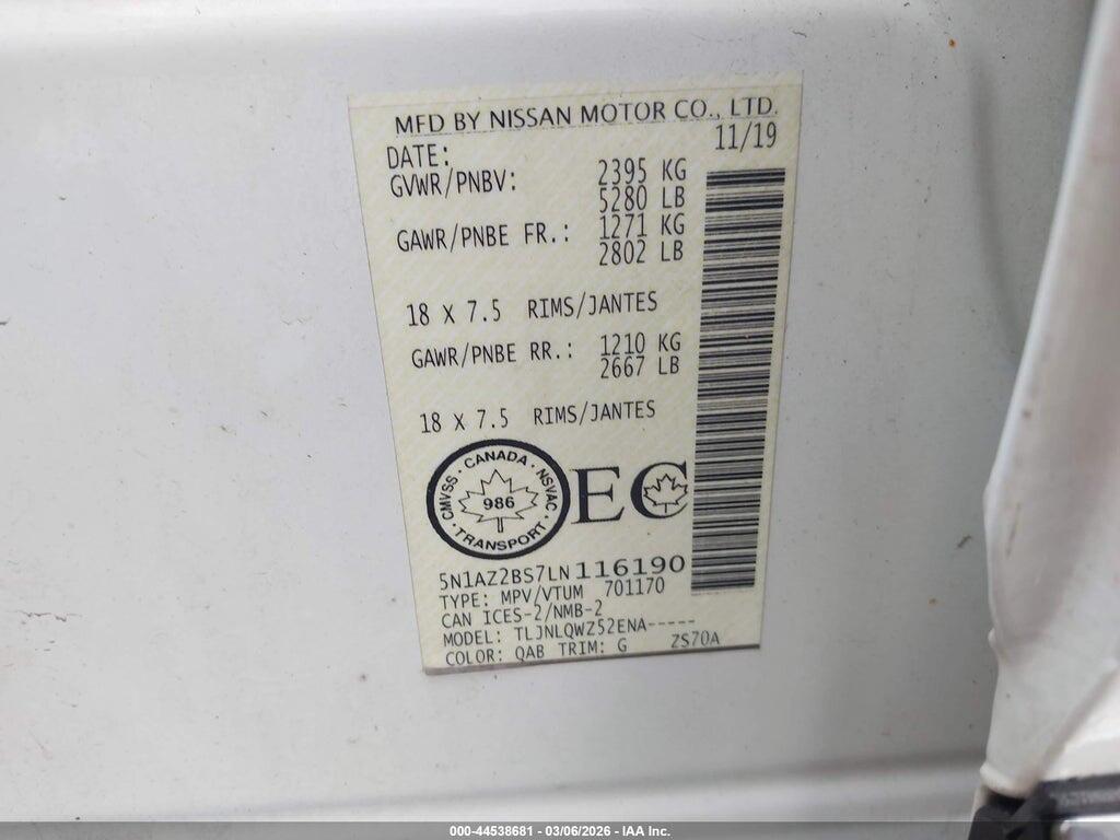 5N1AZ2BS7LN116190 2020 NISSAN MURANO photo no. 9