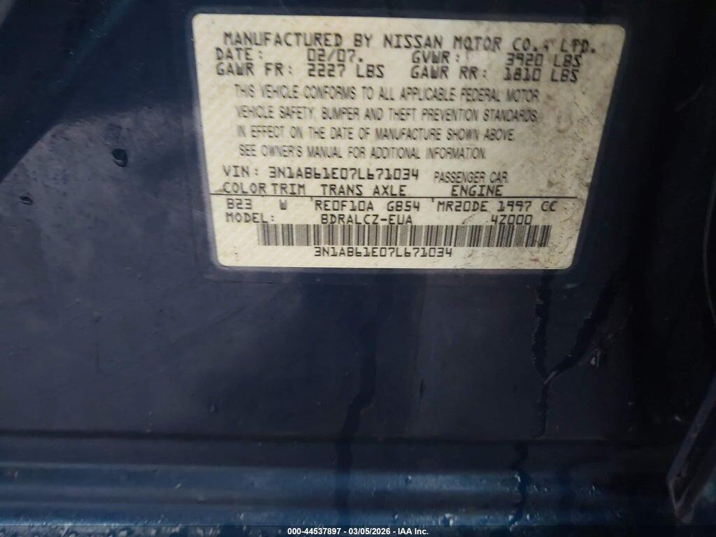 3N1AB61E07L671034 2007 NISSAN SENTRA photo no. 9