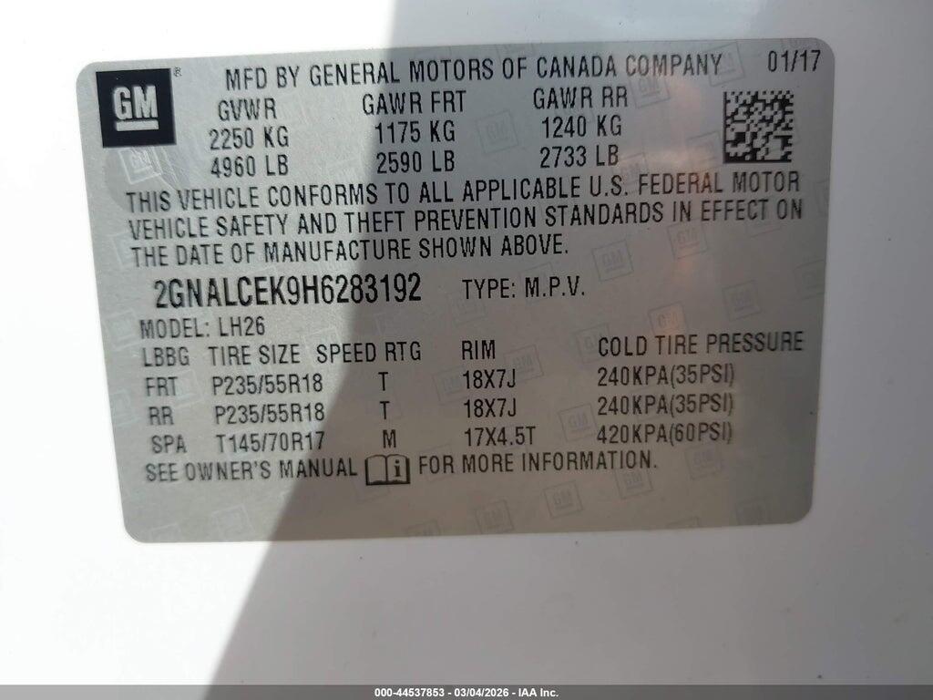 2GNALCEK9H6283192 2017 CHEVROLET EQUINOX photo no. 9