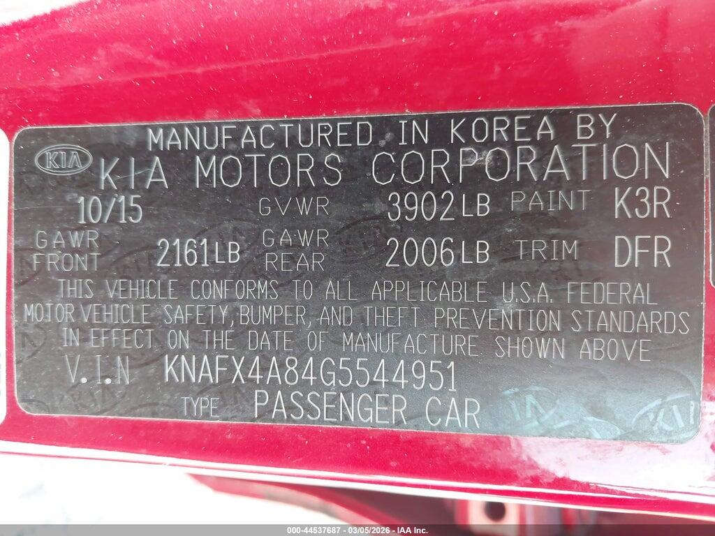 KNAFX4A84G5544951 2016 KIA FORTE photo no. 9