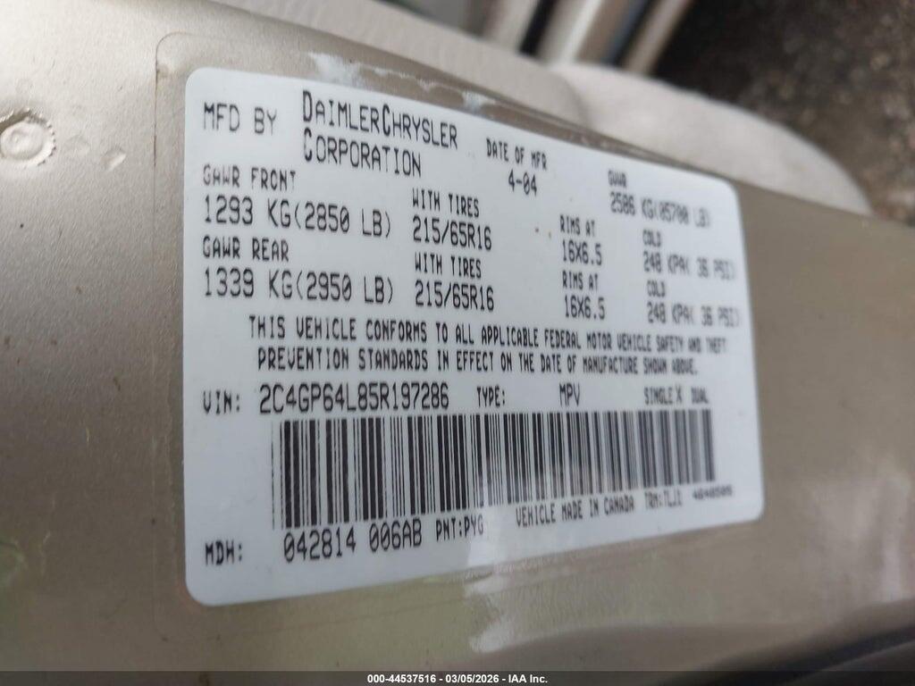 2C4GP64L85R197286 2005 CHRYSLER TOWN & COUNTRY photo no. 9