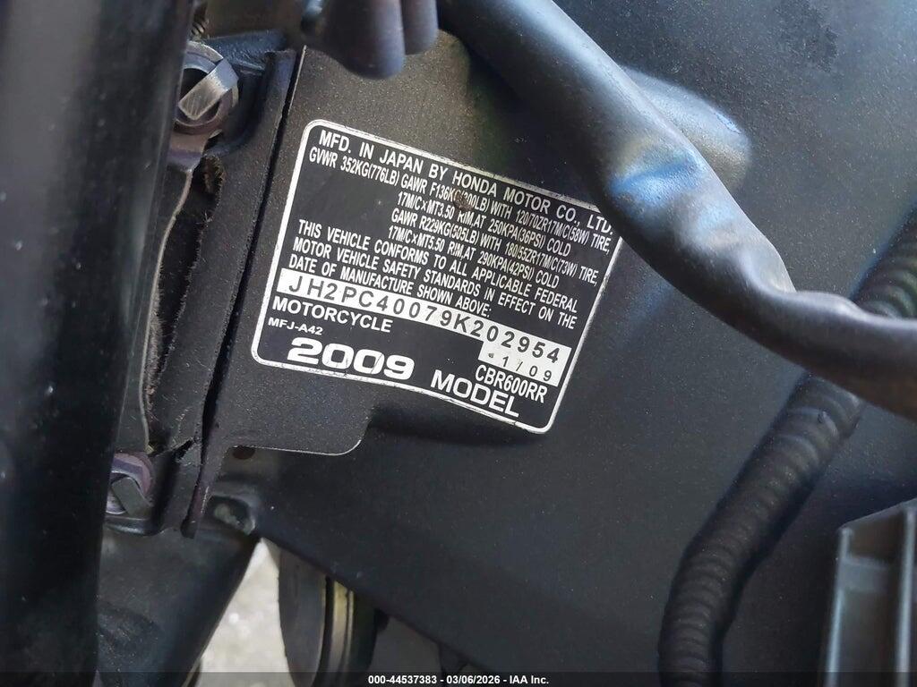 JH2PC40079K202954 2009 HONDA CBR600 photo no. 10
